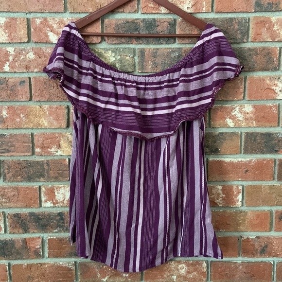 Lane Bryant Purple Woven Off the Shoulder Top - Picture 2 of 7